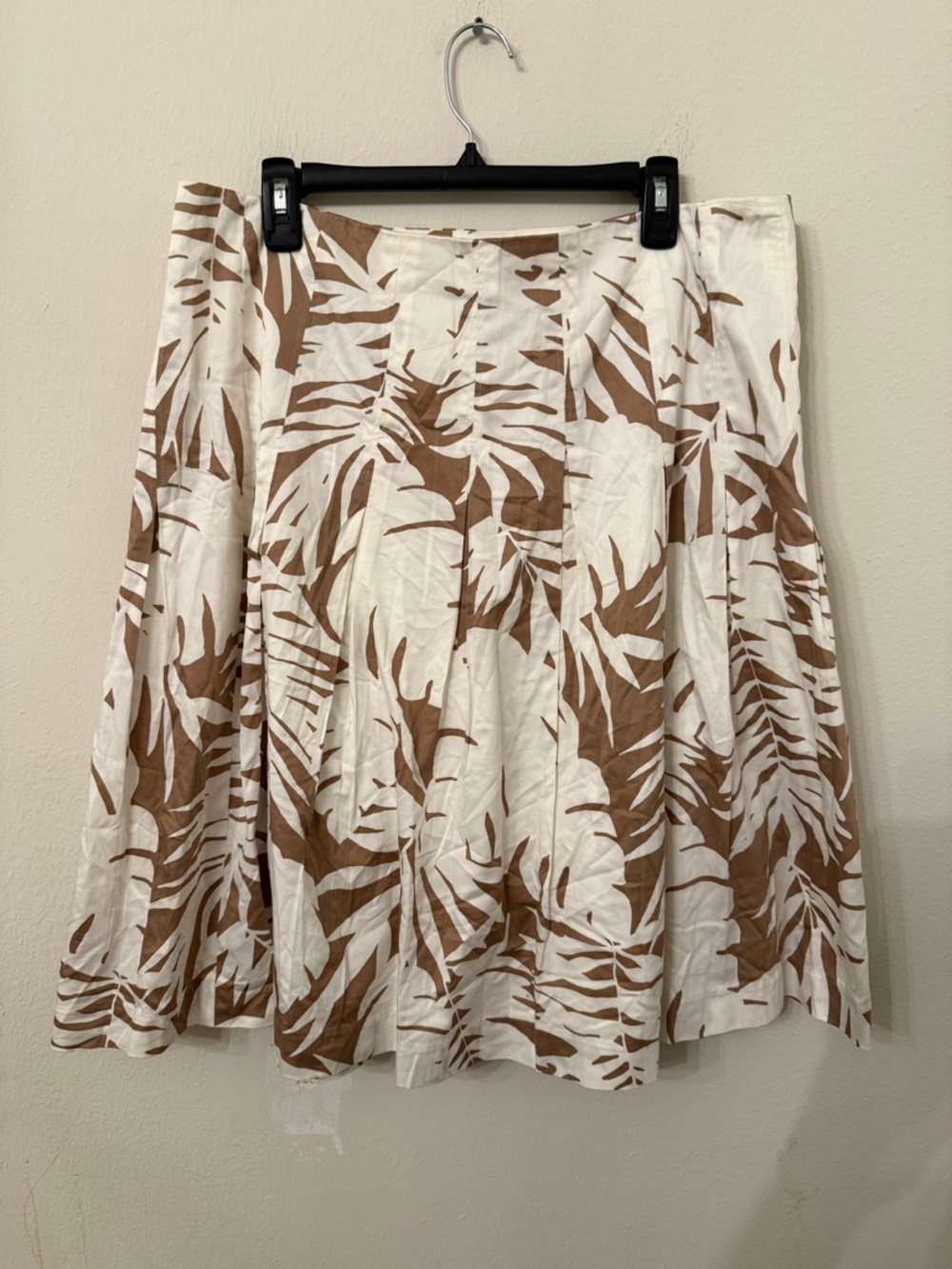 Talbots White and Brown Tropical Print A-Line Skirt